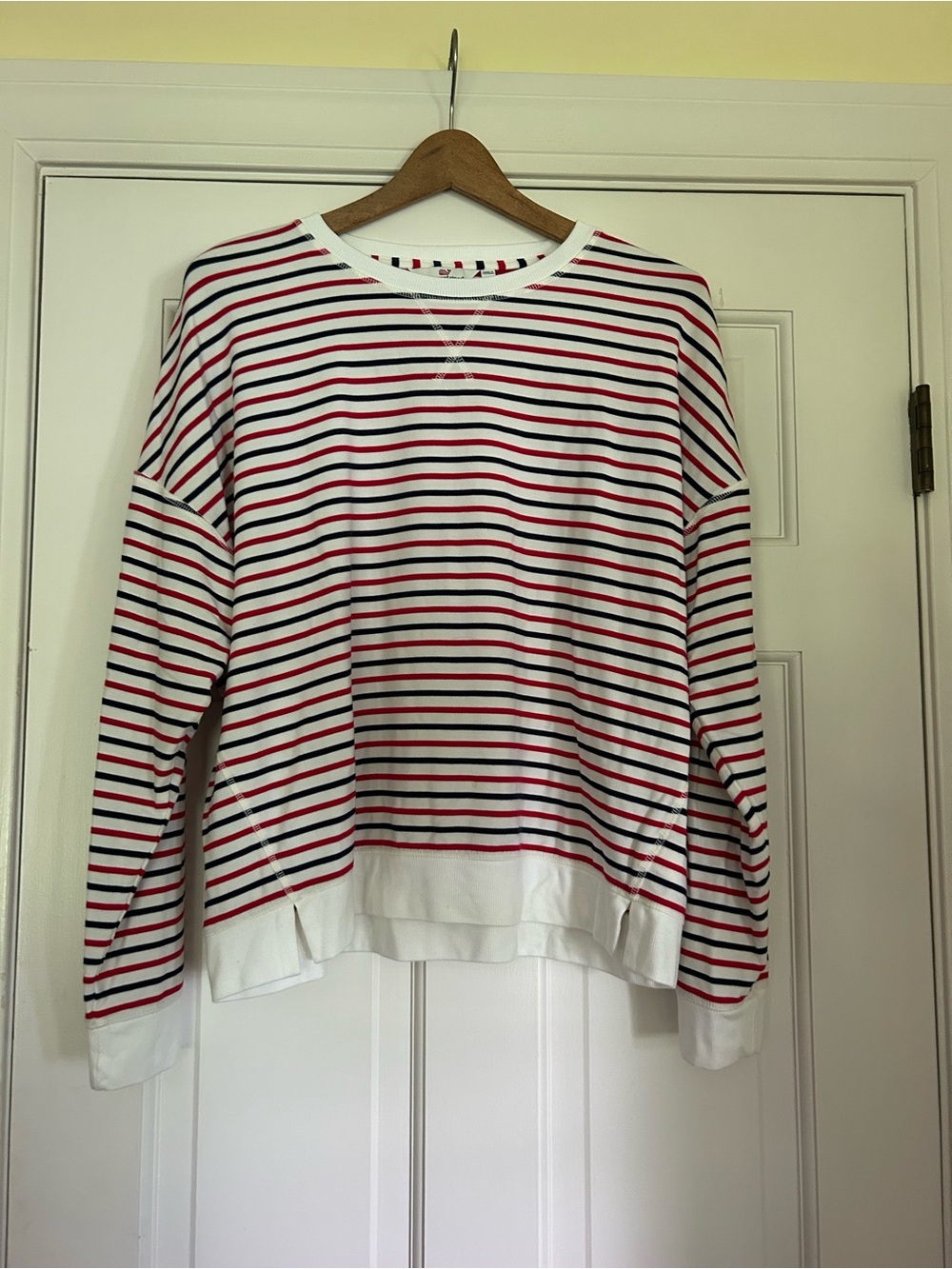 Vineyard Vines Striped Crewneck Sweatshirt in White, Red & Navy